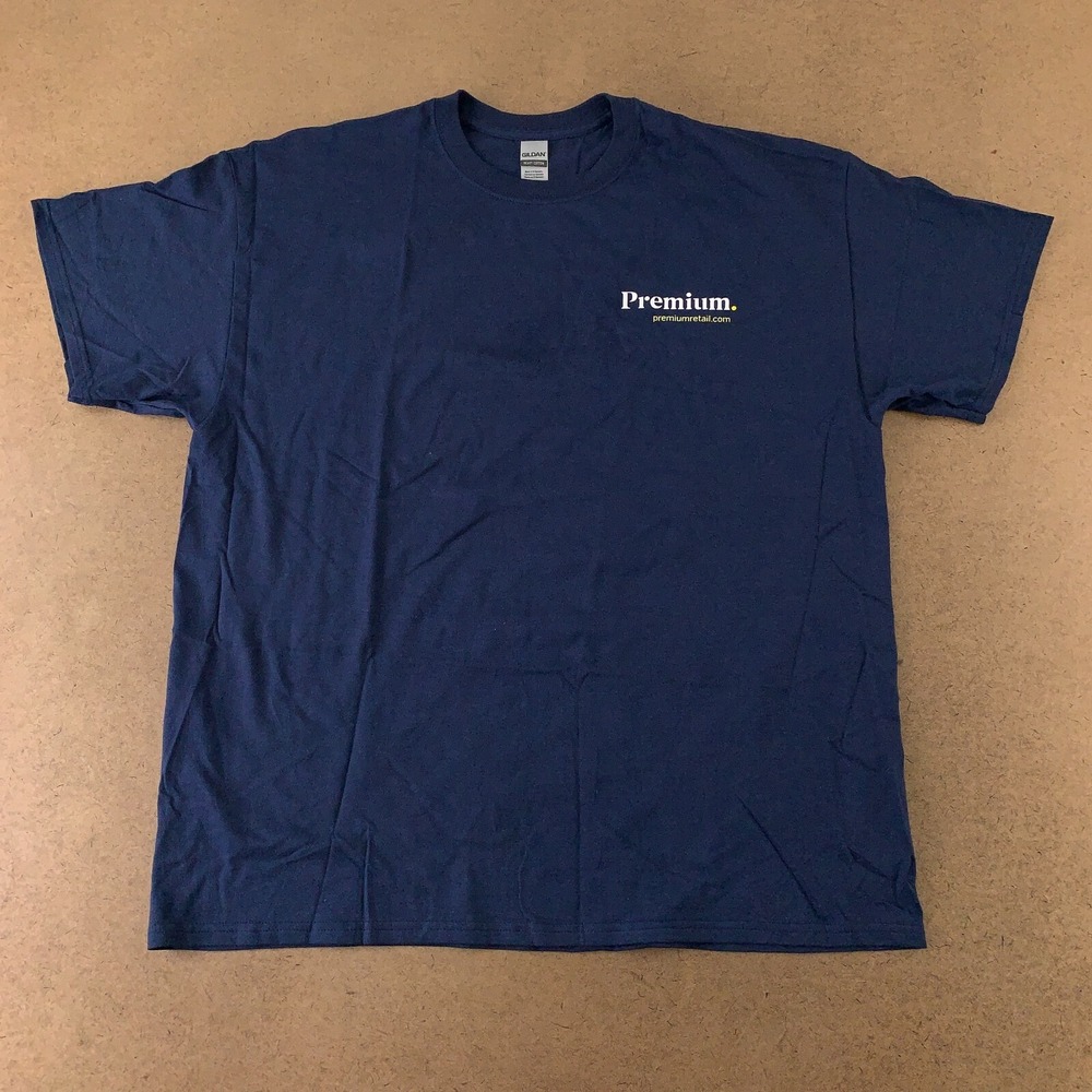 Gildan Men's Size XL Navy Premium Retail Logo Graphic Short Sleeve T-Shirt New